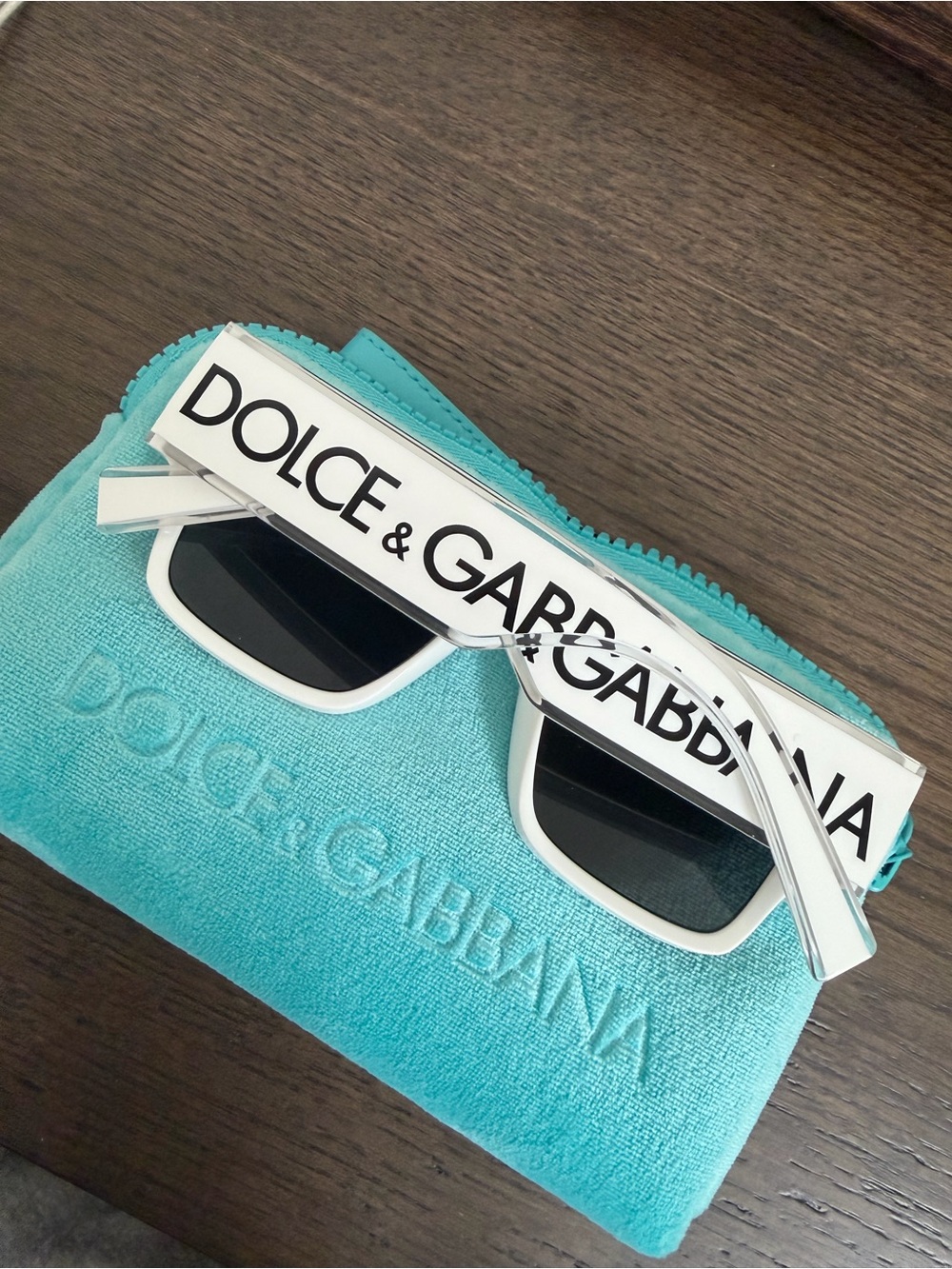 Dolce & Gabbana White Frame Sunglasses with Turquoise Pouch